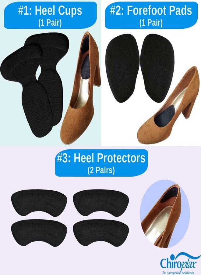 Chiroplax Reusable High Heel Cushion Inserts Pads Forefoot Ball of Foot Back of Heel Cup Grips Protector Liner Anti-Slip Metatarsal Shoe Insoles, 8 pcs (Black) - Image 2